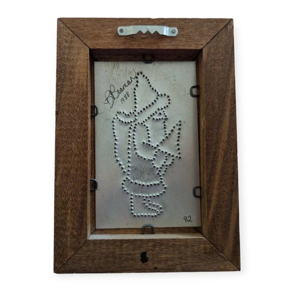 Vintage B. Braman 1988 Small Metal Punch Framed Santa